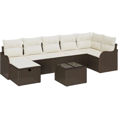 Afbeelding van vidaXL 8 delige Tuin Sofa Set met Kussens Bruin Poly Rattan