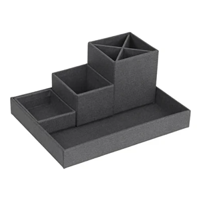 Afbeelding van BIGSO BOX OF SWEDEN Bureau organizer voor pennen, paperclips, zelfklevende notities enz. 4 vakken sorteerdoos opbergsysteem van vezelplaat en linnenlook zwart