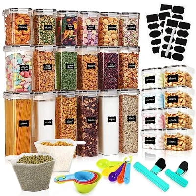 Afbeelding van set accessoires, accessoires met deksel, van 26 keukenorganizer, luchtdichte bakjes voor het bewaren pasta, muesli en etenswaren