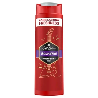 Image de Old Spice Rockstar Gel douche et shampooing 3 en 1 pour homme, 400 ml, parfum frais durable de qualité parfumée, nettoyage profondeur les cheveux le visage, sensation douce sur la peau