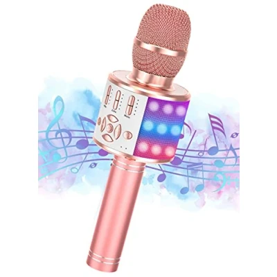 Afbeelding van Draadloze karaoke microfoon, Ankuka, Bluetooth, machine, home KTV speler, cadeau voor kinderen Android/iOS met opnamefunctie, dansverlichting, magische geluiden, roze