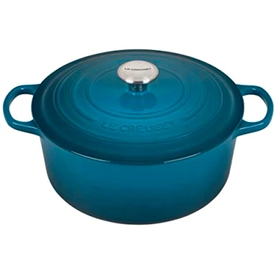 Afbeelding van Le Creuset Signature Stoofpan van geëmailleerd gietijzer met deksel, Ø 28 cm, rond, 6,7 liter, 6,125 kg, diep groenblauw, 21177286422430