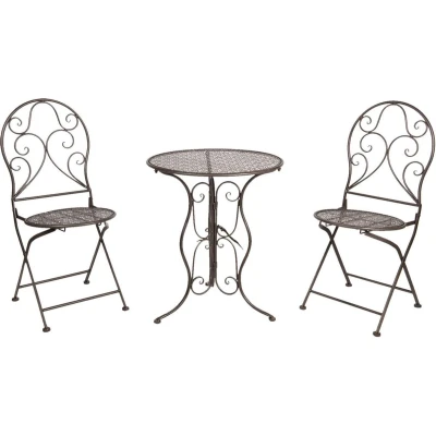 Afbeelding van Clayre &amp; Eef Bistroset Bistrotafel Bistrostoel 3 delig Ø 60x70 Bruin Ijzer Balkonset Tuinset