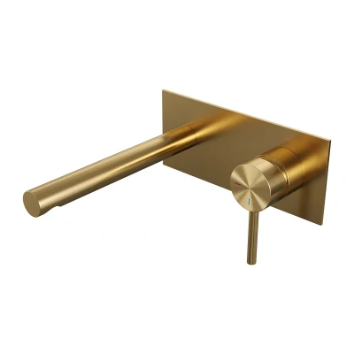 Afbeelding van Brauer Gold Edition Wastafelmengkraan inbouw rechte uitloop links hendel lang smal model A 1 PVD geborsteld goud