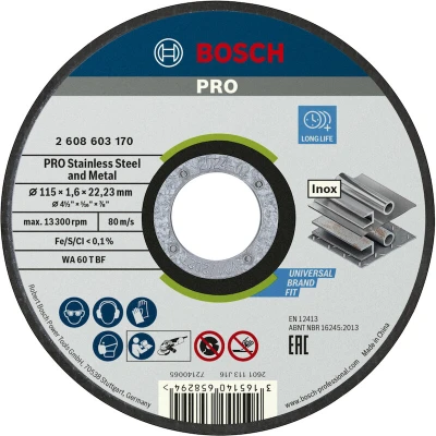 Image de BOSCH 2608603170 disque à tronçonner droit Standard pour Inox WA 60 T, 115 x 22,23 16 mm