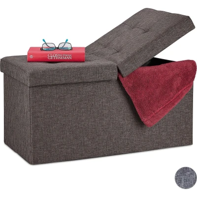 Afbeelding van relaxdays zitbank met opbergruimte hocker hal slaapkamer opbergbox 2 zits stof bruin