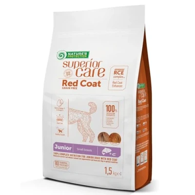 Afbeelding van Nature&#039;s Protecion Suprior Care droog graanvrij voer voor jonge honden van kleine rassen met rode vacht, zalm 1,5kg.