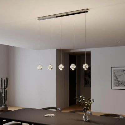 Afbeelding van Lucande hanglamp 5lichts Glas, metaal helder, chroom Inclusief lichtbronnen