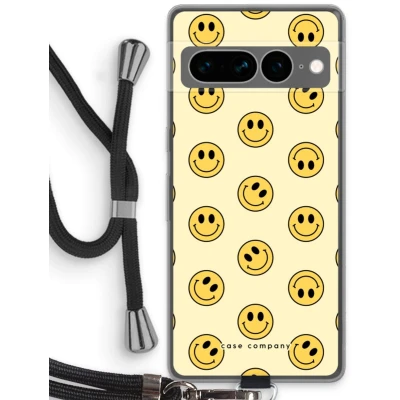 Afbeelding van Case Company® hoesje met Koord geschikt voor Google Pixel 7 Pro Smiley N2 Telefoonhoesje Zwart Bescherming aan alle Kanten en Over de Schermrand