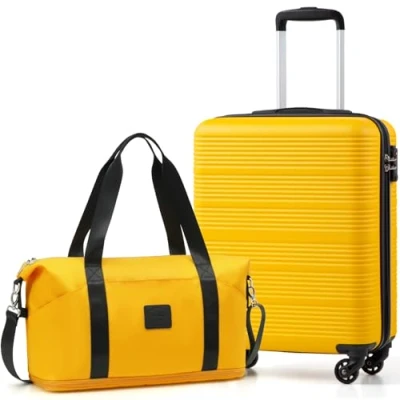 Afbeelding van Coolife Reiskofferset, 3 maten, grote koffer, cabinekoffer, kleine reistassen, ABS met TSA, telescopische handgreep, Geel/Zwart, handbagage, harde koffer