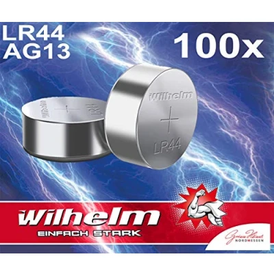 Afbeelding van Wilhelm Alkaline knoopcellen AG13/V13GA LR44, 165 mAh, 1,5 V, 100 stuks