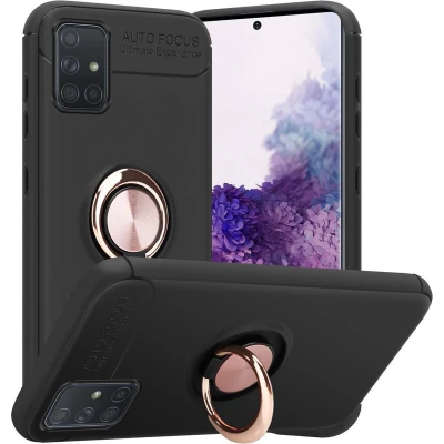 Afbeelding van Cadorabo Hoesje geschikt voor Samsung Galaxy A71 5G in ZWART ROSE GOUD Beschermhoes met focusring van TPU Case Cover siliconen