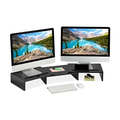 Afbeelding van Relaxdays monitorstandaard 2 monitoren monitorverhoger zwart beeldschermverhoger