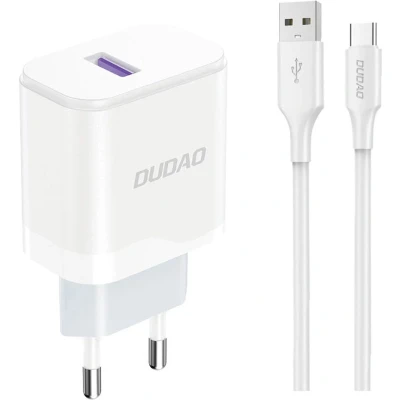 Afbeelding van Dudao Stekker met USB aansluiting (5V) naar C oplader 2.4A oplaadkabel Datakabel 1 Meter Wit