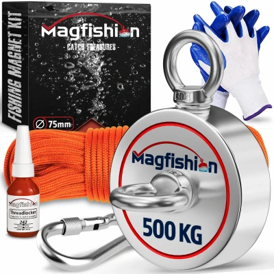 Afbeelding van Magfishion Magneetvissen Set 500KG Vismagneet 20 Meter Lang Touw + Karabijnhaak met Schroefsluiting Handschoenen Borgmiddel Starterspakket Magneet Vissen Outdoor Kinderen