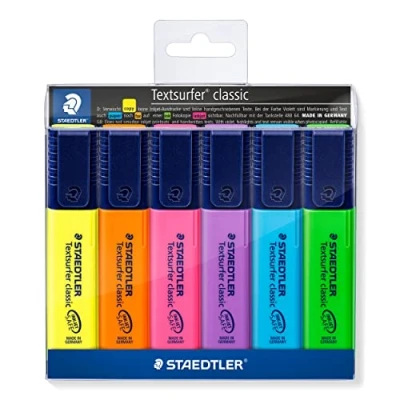 Afbeelding van Staedtler markeerstift Textsurfer Classic etui van 6 stuks: geel, oranje, roze, paars, blauw en groen