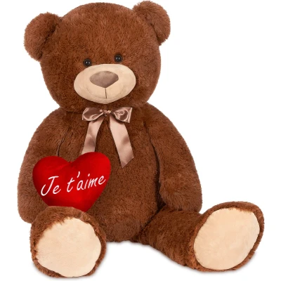 Afbeelding van BRUBAKER XXL Teddybeer 100 cm met een Hartje Je t&#039;aime Zacht Speelgoed Knuffel Bruin
