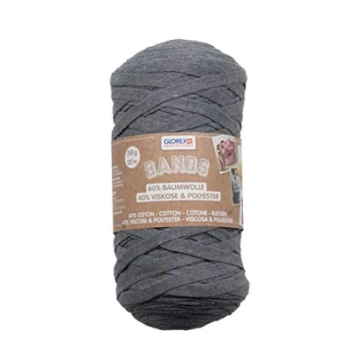 Afbeelding van Glorex super zachte macramé banden 60% katoen / 40% viscose voor haken, breien, strikken en textielpatronen 250 g ca. 125 m, grijs,