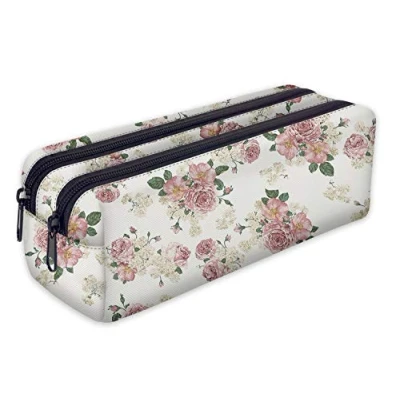 Afbeelding van Ferocity Schooltas met 2 vakken, pennenzak, toilettas, pennenhouder, organizer, bloemen [107]