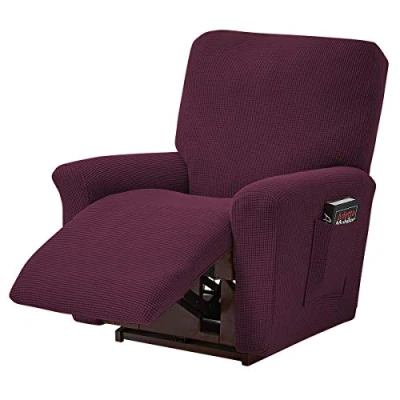 Afbeelding van ele ELEOPTION Set van 4 rekbare zetelhoezen, voor kantelbare stoel, ontspanning en massage, elastaan, jacquard stippen, bordeauxrood
