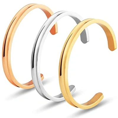 Afbeelding van Bracelet en Acier Inoxydable, LucBuy Bracelets Réglables Rainurés pour Cheveux, Manchettes Hautement Polis Bijoux Femmes Hommes (A4)