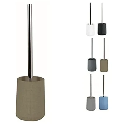 Afbeelding van MSV Toilet/wc borstel in houder squares kunststeen/metaal taupe 35 cm