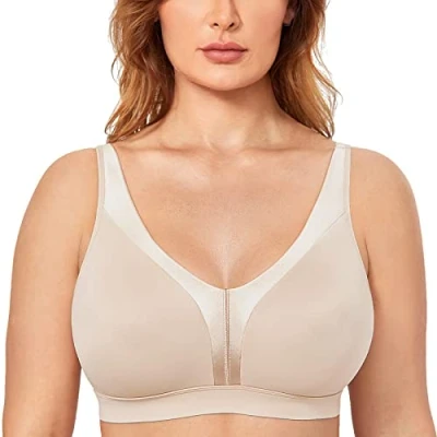 Afbeelding van Delimira Draadloze beha voor dames, grote maten, volledige afdekking, gladde ondersteuning, niet gevoerd, Beige