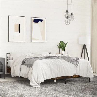 Afbeelding van vidaXL Bedframe bewerkt hout metaal gerookt eikenkleurig 160x200 cm