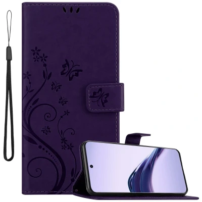 Afbeelding van Cadorabo Hoesje geschikt voor Realme 13 Pro 5G in BLOEMEN DONKER PAARS Beschermhoes bloemmotief met magnetische sluiting, standfunctie en kaartsleuven Book Case Cover Etui