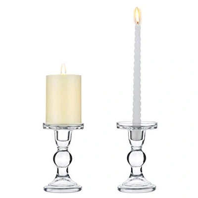 Afbeelding van Set van 2 Helderglazen Pilaarkandelaars, Centerpieces voor Bruiloft Kandelaars 80mm Kaarsen en Conische Ideale Decoratie Bruiloften, Speciale Evenementen, Feesten