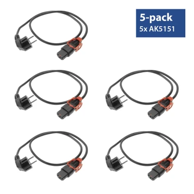 Afbeelding van ACT AK5326 Netsnoer CEE 7/7 Male (haaks)/C13 IEC Lock+ Zwart 2 meter EL332S 5 Pack