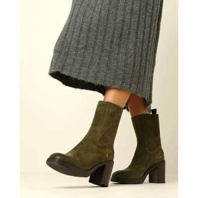Afbeelding van Shabbies Amsterdam Chelsea Boot Gewaxt Leer Olijf Maat 41 Dames Laarzen