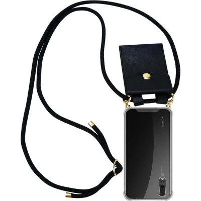 Afbeelding van Cadorabo Hoesje geschikt voor Huawei P20 in ZWART Silicone Mobiele telefoon ketting beschermhoes met gouden ringen, koordriem en afneembare etui