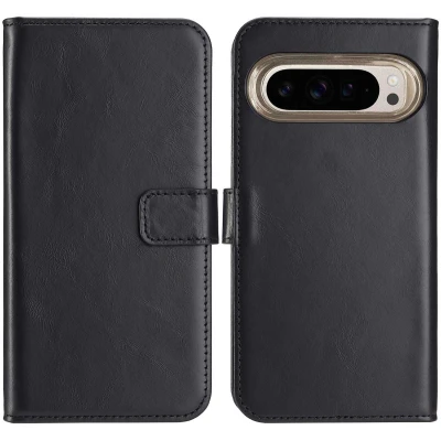 Afbeelding van Selencia Hoesje Geschikt voor Google Pixel 9 Pro / Met Pasjeshouder Echt Lederen Bookcase Zwart