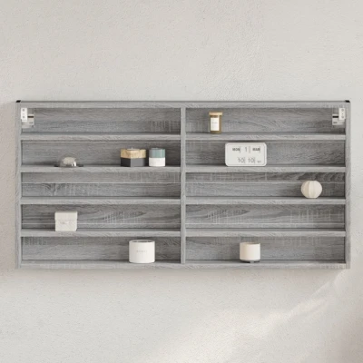 Afbeelding van Vitrinekast 100x8,5x50 cm bewerkt hout grijs sonoma eikenkleur