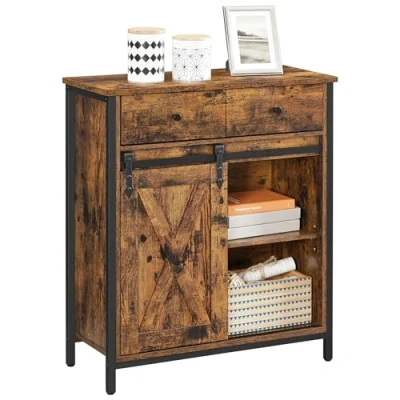 Afbeelding van VASAGLE LSC100B01 Opbergkast, dressoir, keukenkast, commode, met schuifdeur, imitatie schuur, industriële stijl, rustiek bruin en zwart