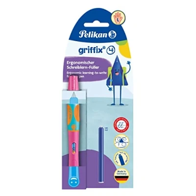 Afbeelding van Pelikan Griffix vulpen, op blister, voor linkshandigen, roze blauw vulpen
