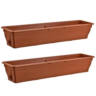Afbeelding van Set van 2 plantenbakken 100 cm met 25 liter waterreservoir weerbestendige plantenbak inzetstuk voor tuin en balkon terracotta