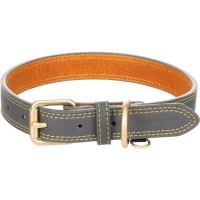 Afbeelding van Leren halsband hond Virginia met Ring ID hanger grijs L