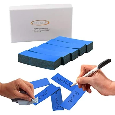 Afbeelding van ECENCE 75 Magneetstrips beschrijfbaar 60x20mm Blauw kleefstrips om op maat te snijden uitwisbare magneetplaten Magneetetiketten voor whiteboards, koelkasten, magneetbord