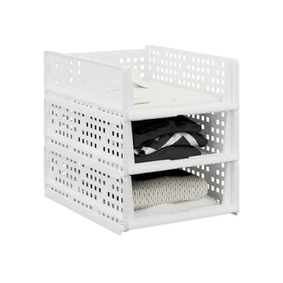 Afbeelding van Relaxdays kast organizer set van 3 stapelbaar uittrekbaar 13 x 33,5 43,5 cm wit