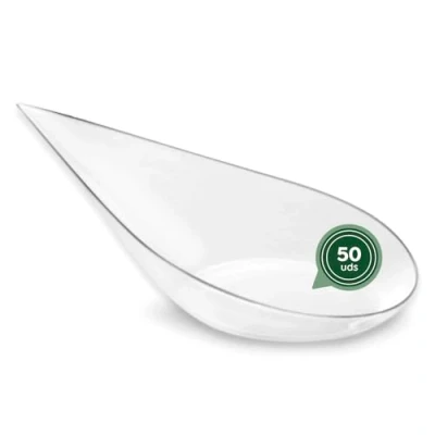 Afbeelding van MAXI PRODUCTS 50 stuks lepels voor catering, tranen, kleur transparant, 10,1 x 5 cm, eetlepel, recyclebaar, kunststof, speciaal evenementen, deksel, proeverij, food trucks