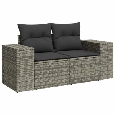 Afbeelding van Tuinbank 2 zits met kussens poly rattan grijs