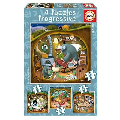 Afbeelding van Educa, 4 progressieve kinderpuzzels van 12 tot 25 delen, bosverhalen Kasandra, afmetingen: 16 x cm, aanbevolen voor kinderen vanaf 3 jaar (19685)