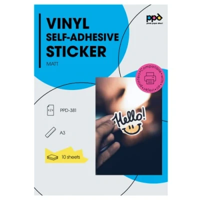 Afbeelding van PPD A3 x 10 vellen Inkjet PREMIUM Vinyl Stickerfolie Wit Mat Zelfklevend speciaal gecoat voor full colour prints in fotokwaliteit scheurvast en duurzam 381