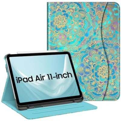 Afbeelding van FINTIE Hoes compatibel met iPad Air 5e generatie (2022)/iPad 4e (2020) 11 inch, meerhoekige kijkstandaard zak, automatische slaap/wake, blauwe tinten