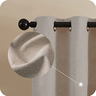 Afbeelding van set van 2 verduisteringsgordijnen, ondoorzichtige gordijnen met ringen, beige, 145 x 132 cm (h b), thermogordijn, linnen, kort, voor woonkamer, kinderkamer, slaapkamer,