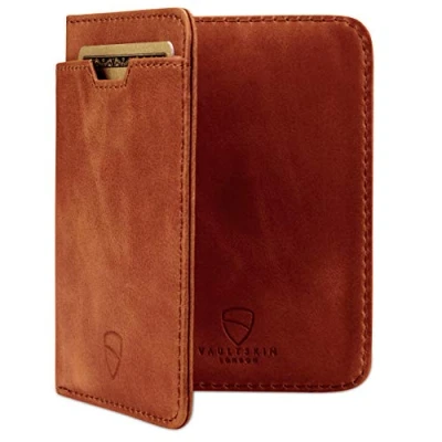 Afbeelding van Vaultskin City Tweevoudig gevouwen portemonnee met RFID blokkering voor kaarten en contant geld (cognac), cognac, One Size, Minimalistisch, Cognac., Minimalistisch