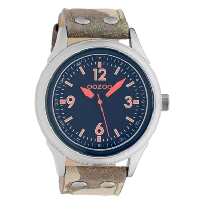 Afbeelding van Oozoo Timepieces UOC10354 Uniseks analoog polshorloge, leer, camouflage, zilver/blauw, armband, zilver/blauw., armband