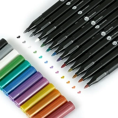 Afbeelding van welsberg 12 stuks metallic markeerstiften met punt 1 2 mm, glitterstiften voor scrapbooking, kleurboek, stenen, kaarten, fotoalbum, gastenboek, metaal, hout, keramiek, papier